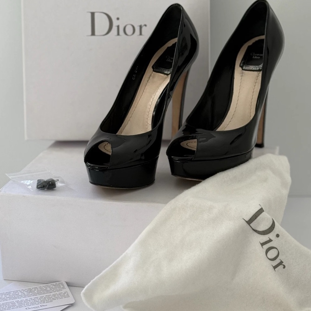 Dior Glossy Black Peep Toe Heels